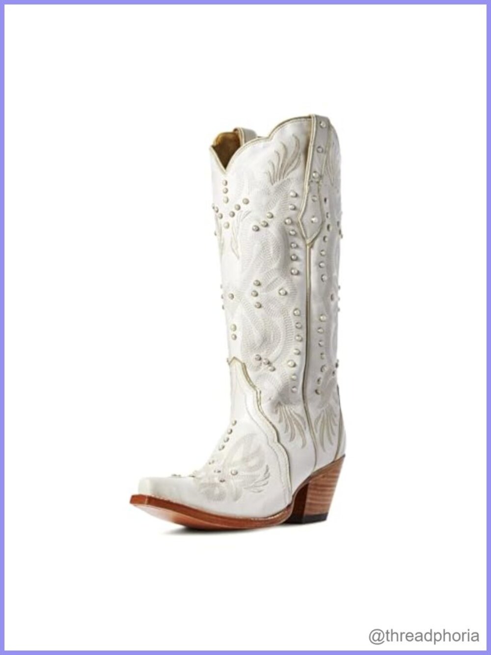 Knee High Western Cowboy Boots Faux Leather Chunky Heel Pull On Pearl Embroidery